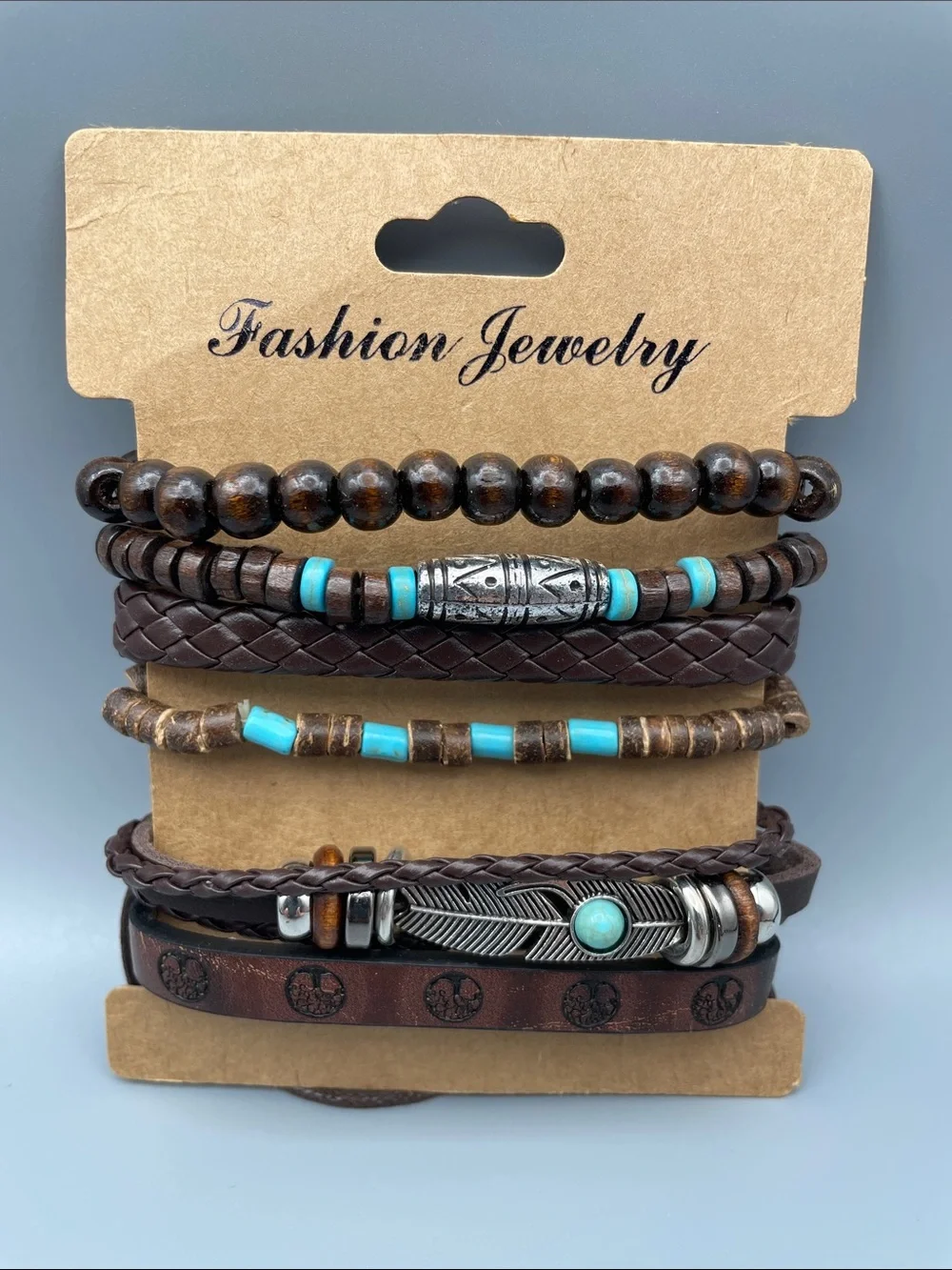 Stacked Brown and Turquoise Men's Bracelet Set